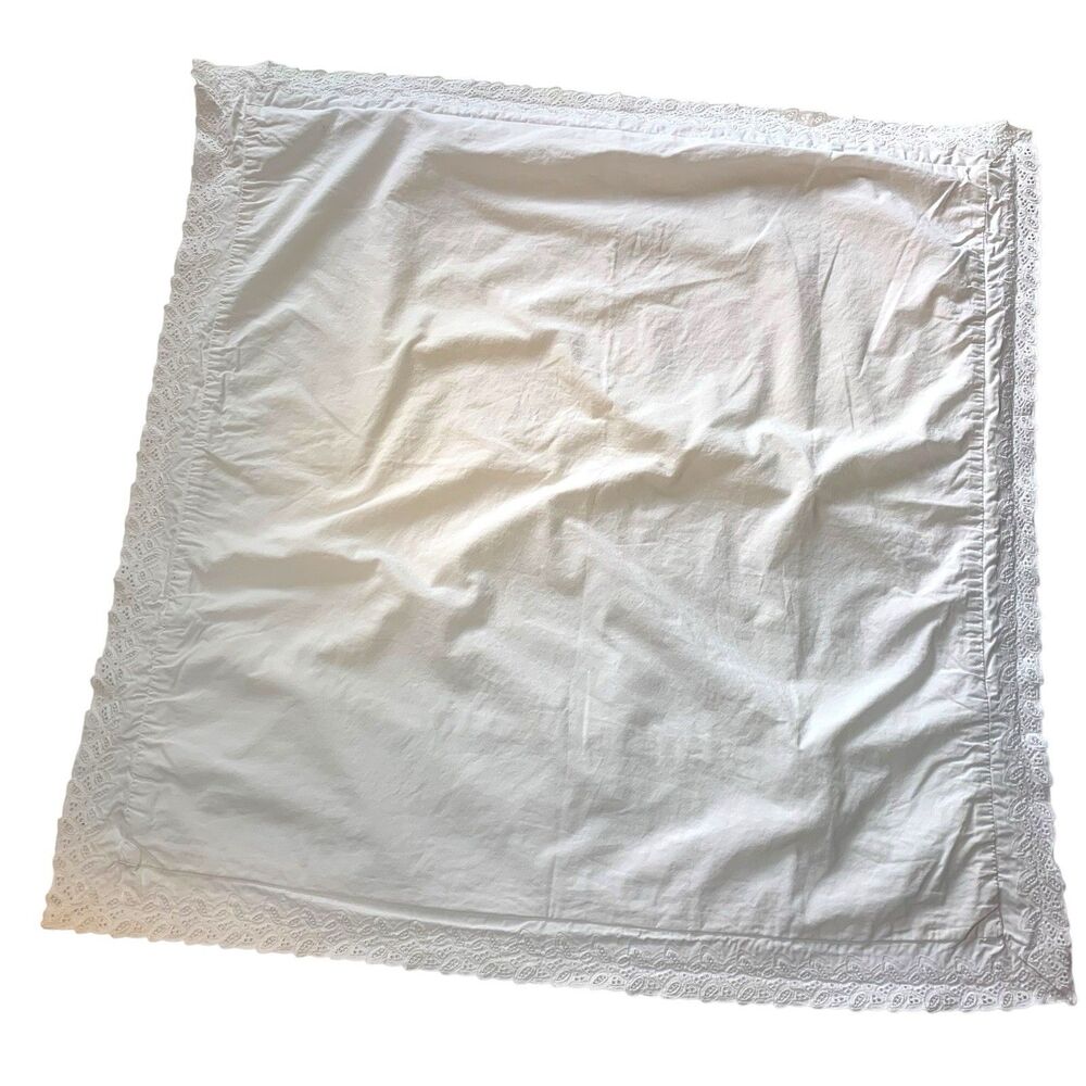 Martha Stewart White Pima Cotton Lace Trim Euro Sham 27.5x27.5 Cottagecore